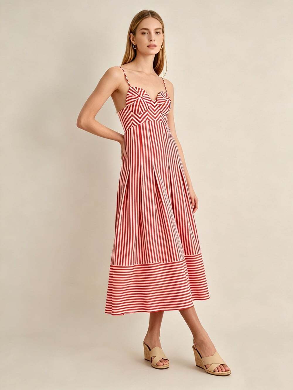 NWOT Farm Rio Red and White Stripes Sleeveless Midi Dress Size S